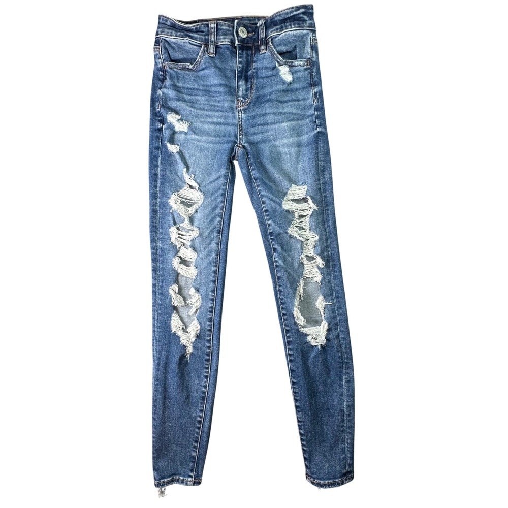American Eagle Hi-Rise Jegging Distressed Next Level Stretch 00 Blue‎ Denim